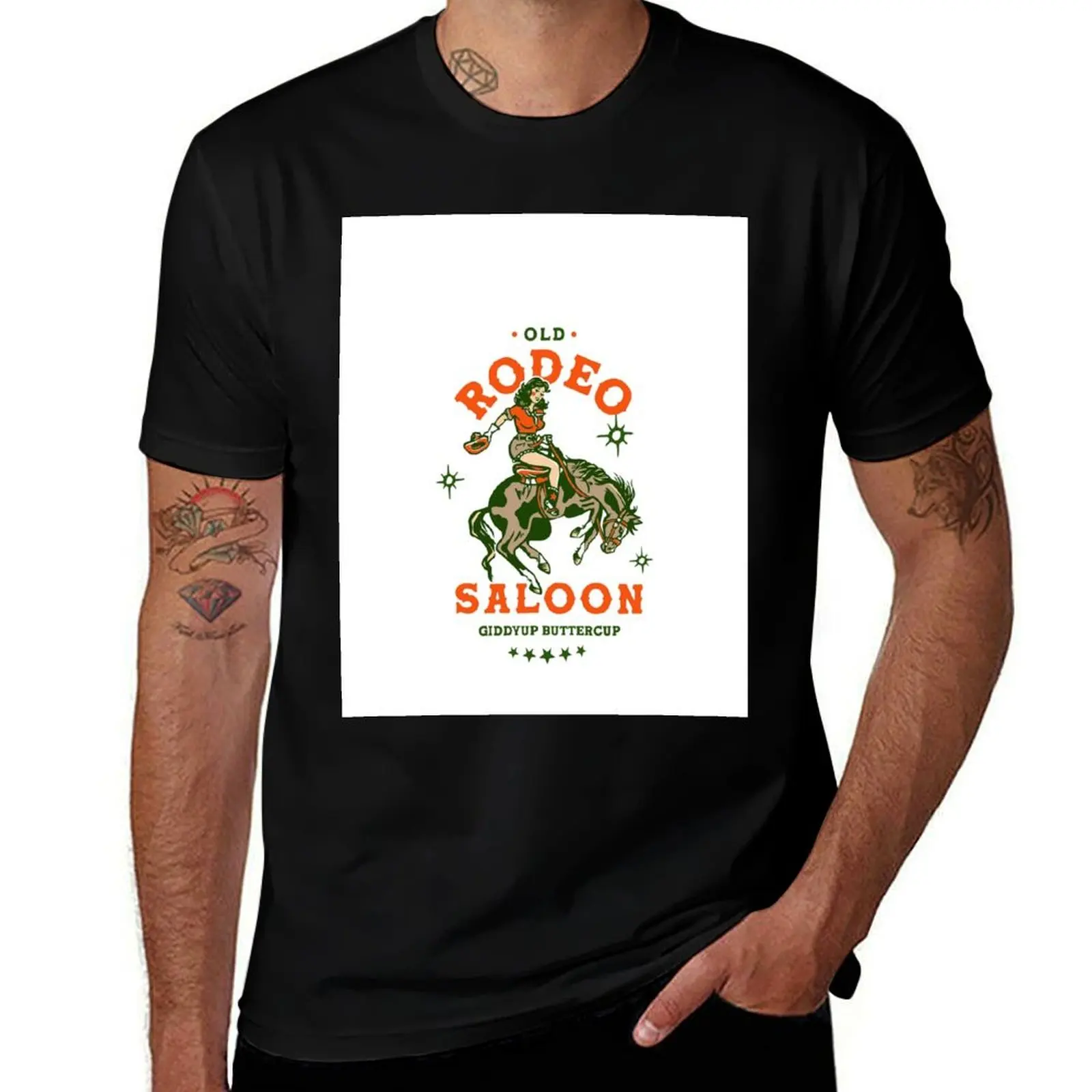 

Old Rodeo Saloon: Giddyup Buttercup. Vintage Cowgirl Pinup T-Shirt t shirts for man cotton T-Shirt
