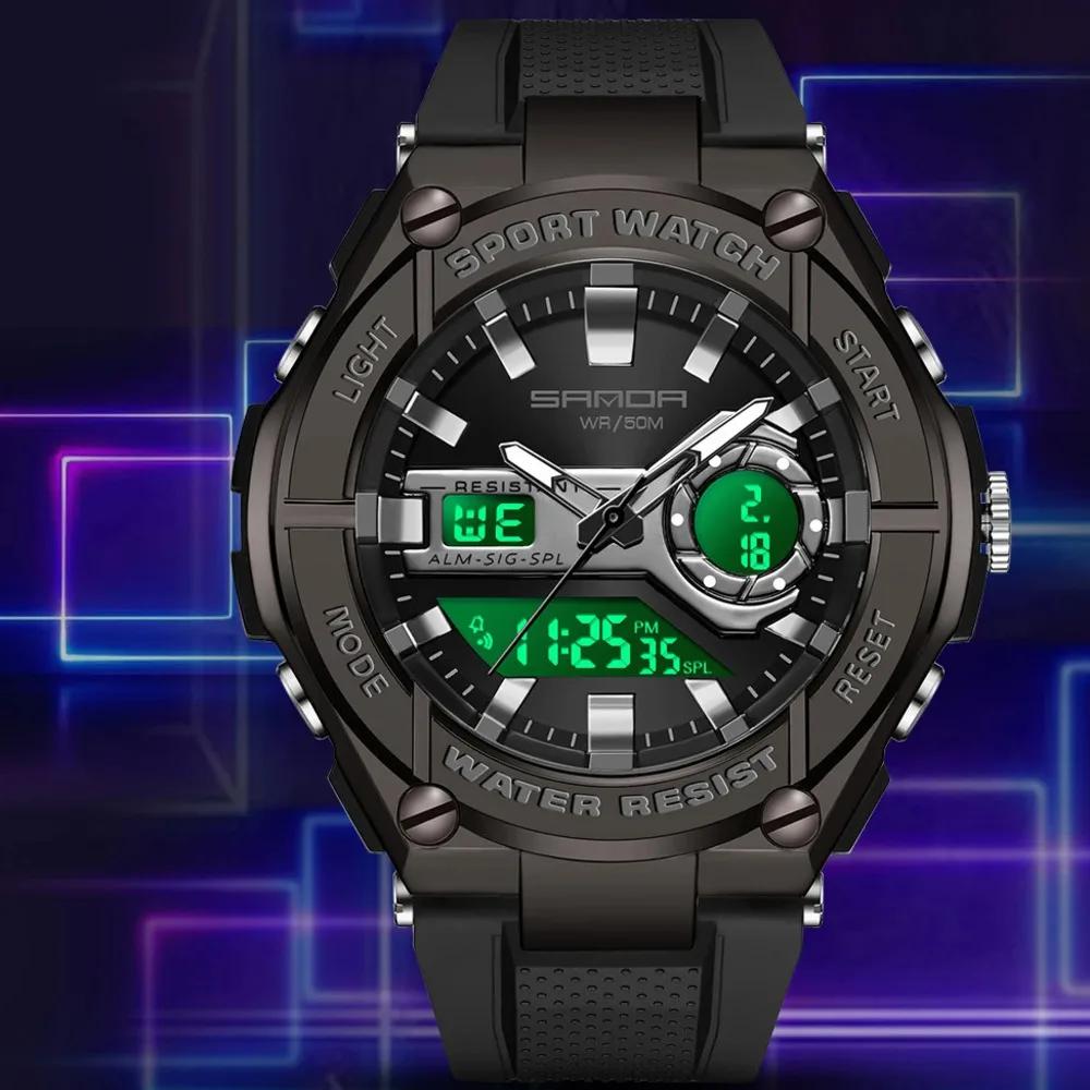 Sanda 2024 Nieuwe Herenhorloges 50M Waterdicht Quartz Polshorloge Buitenshuis Sport Led Digitaal Horloge Voor Mannelijke Relogios Mascuo 3123