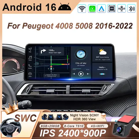 Android Auto Car Radio For Peugeot 4008 5008 3008 2016-2022 Wireless BT Carplay Multimedia Player Head Unit Screen SWC Bluetooth
