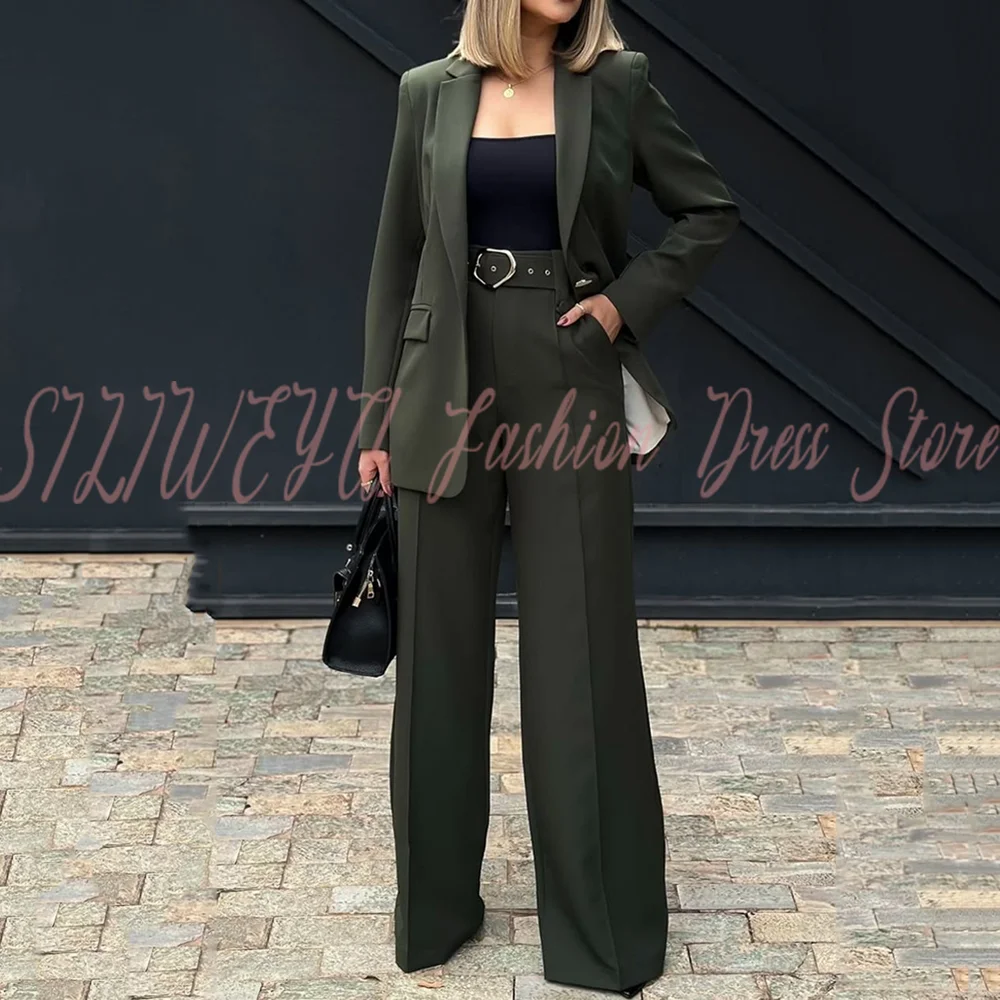 2026 New Design Elegant Office Smart Casual Lady Chic Suits 2 Pieces Jacket Wide-leg Straight Pants Conjuntos De Pantalones