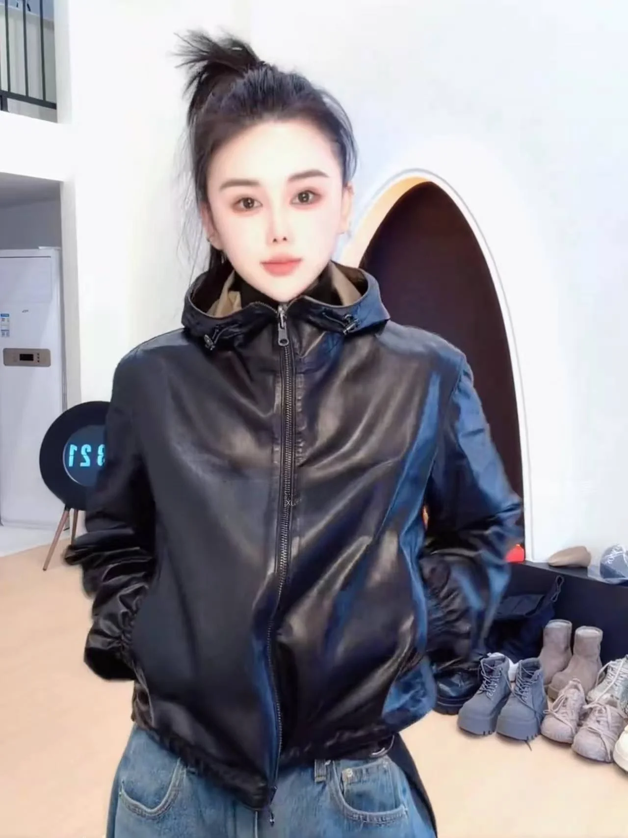 

Ning 2025 New Sle Women's Leather Jaet Genuine eepskin Long Sve Zipper Closure Luxury Feel Small Size Friendly