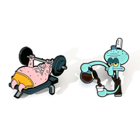 2 Stück niedliche animierte Cartoon-Brosche, Patrick Star Thaddäus, Tentakeln, Emaille-Anstecknadel, Rucksack, Kleidung, Schmuck, Metallabzeichen, Zubehör