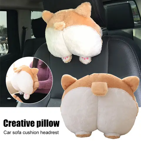 Corgi Dog Ass Car Headrest Ergonomic Neck Pain Relief Pillow for Supporting Lower Back