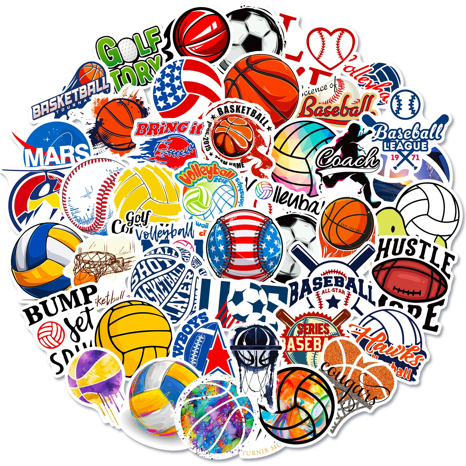 50pcs Ball Sports Sticker Pack Waterproof Phone Case Cute Laptop Skin Kawaii Packaging Aesthetic Stickers Stationery