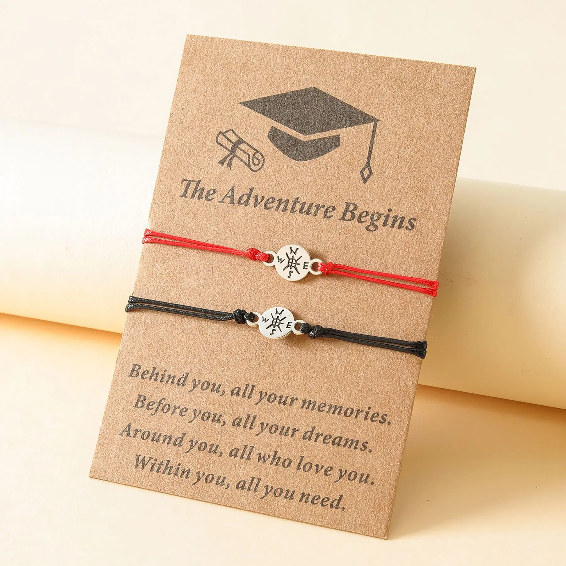 Personalized Graduation Season Compass Wax Thread Woven Hand Rope 2-piece Set