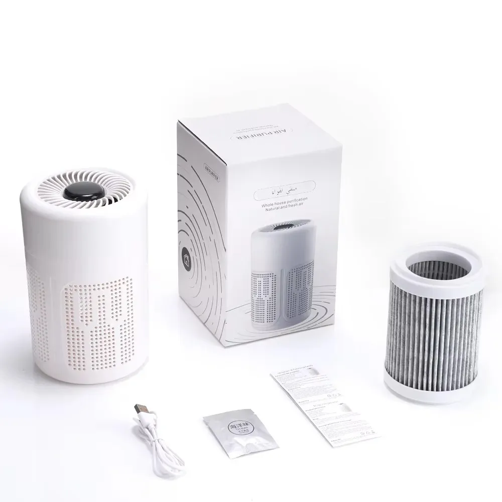Air Purifier Smoke Odor Negative Ion Generator USB Portable Air Cleaner for Household HEPA Filter Efficient Purifying Air