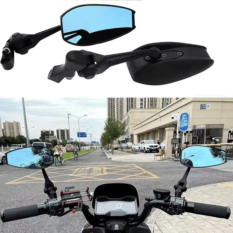 

1 Pair Universal Motorcycle Rear View Mirror Angle Adjustable for Scooter ADV Motorcycle Accessories Side Mirror Blue Glass