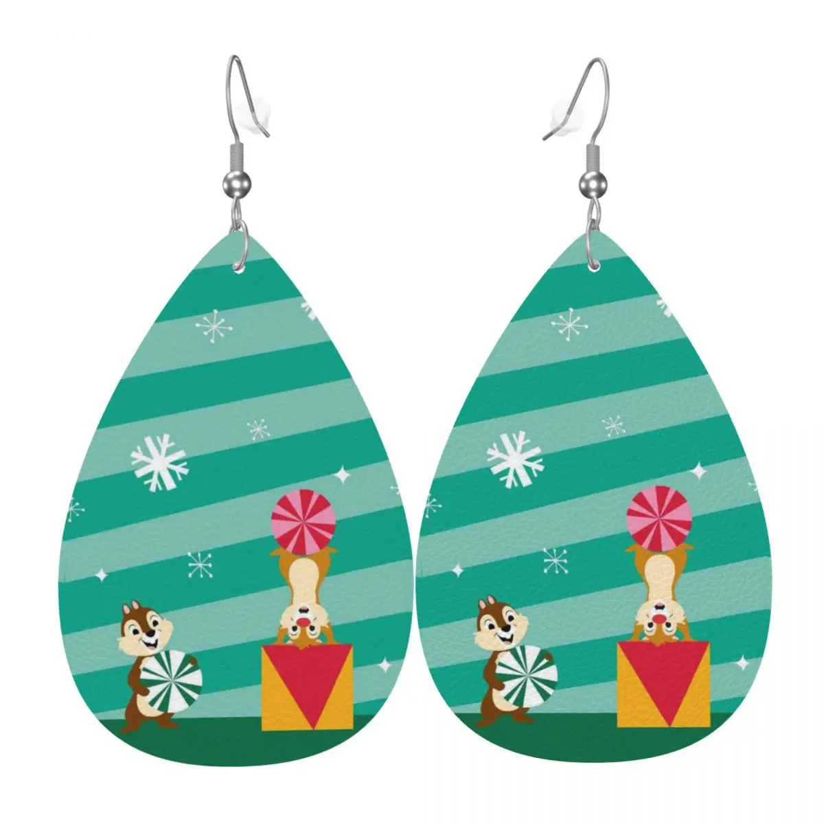 Custom Funny Cartoon Chip And Dale Leather Teardrop Earrings Personalized For Women Jewelry Accessories For Valentine's Day