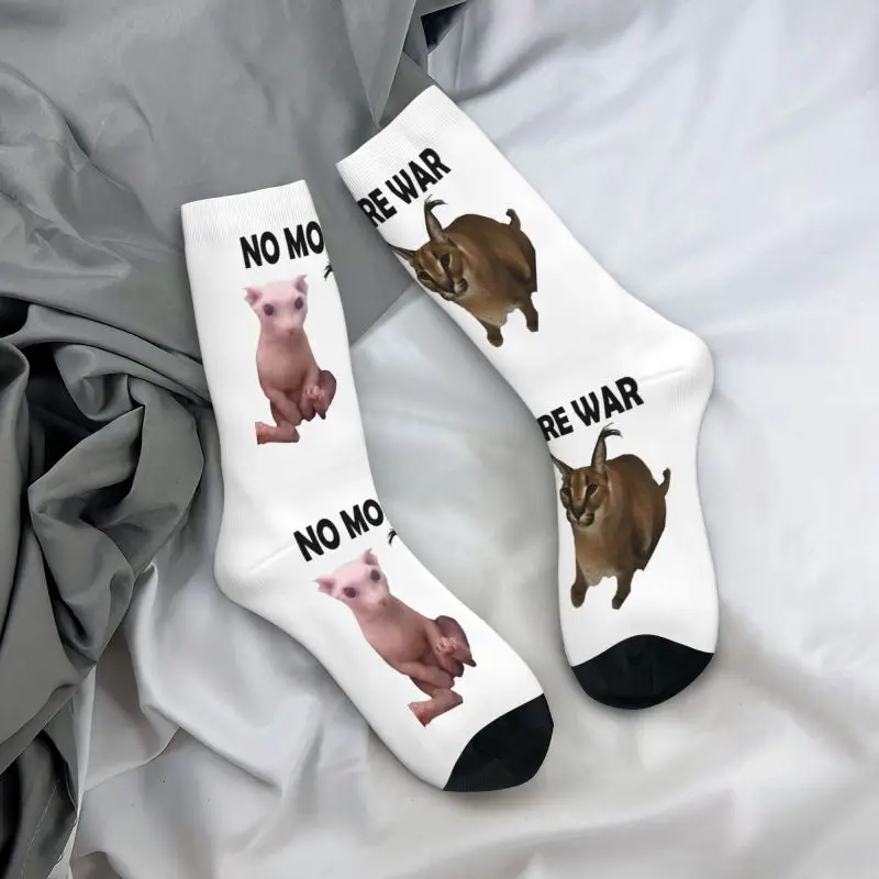 Funny Men's No More War Big Floppa And Bingus Dress Socks Unisex Warm Breathbale 3D Print Funny Cat Meme Crew Socks