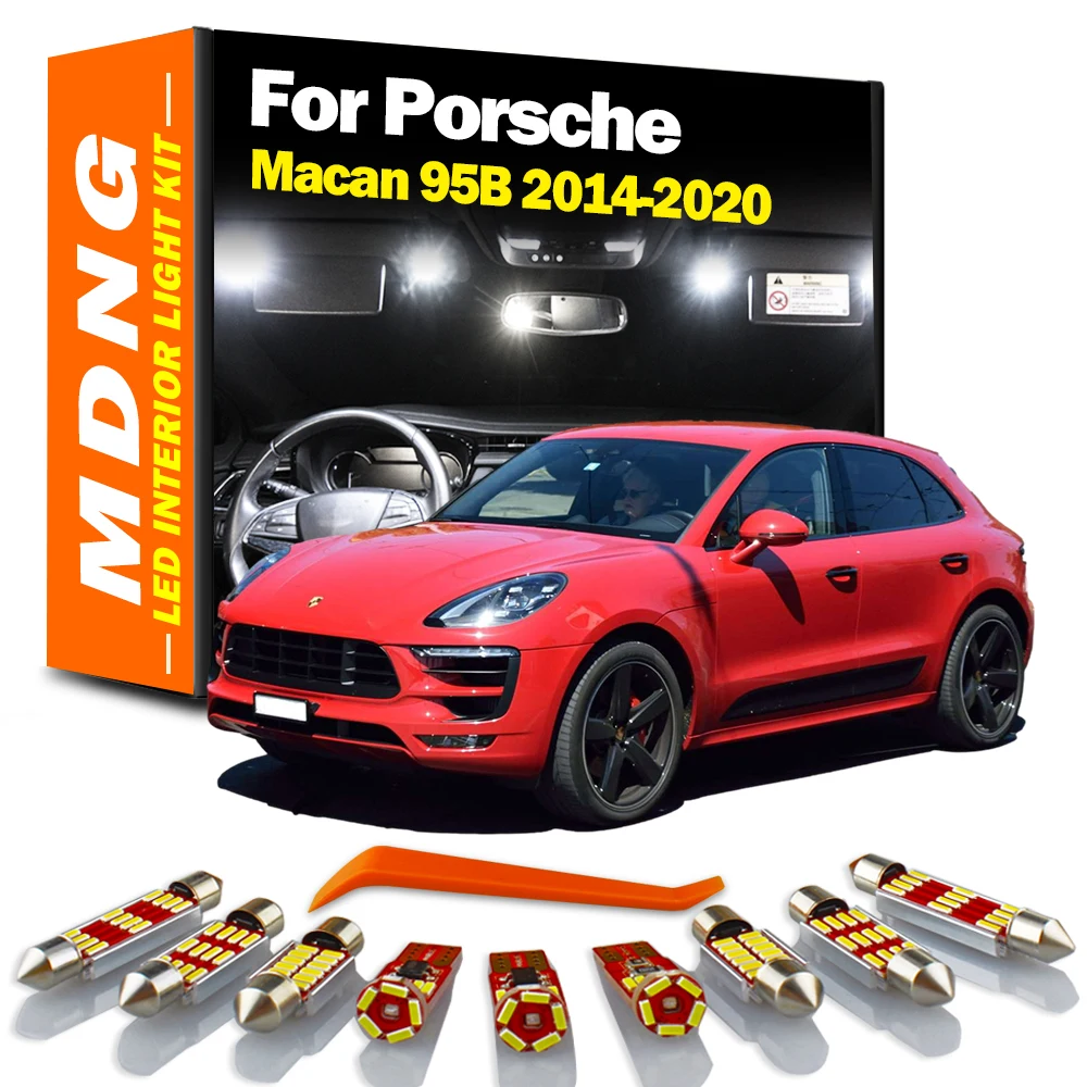 MDNG 14Pcs Canbus Dla Porsche Macan 95B 2014 2015 2016 2017 2018 2019 2020 Żarówki samochodowe LED Wnętrze Mapa Kopuła Oświetlenie bagażnika Zestaw