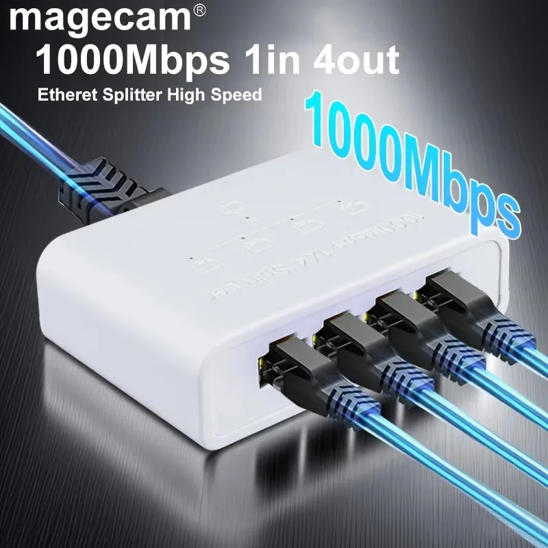 

Сетевой коммутатор Magecam RJ45, концентратор, преобразователь 1 в 4 выхода, 1000 Мбит/с, гигабитный Ethernet-коммутатор, концентратор, разделитель проводов, адаптер для ПК, локальной сети