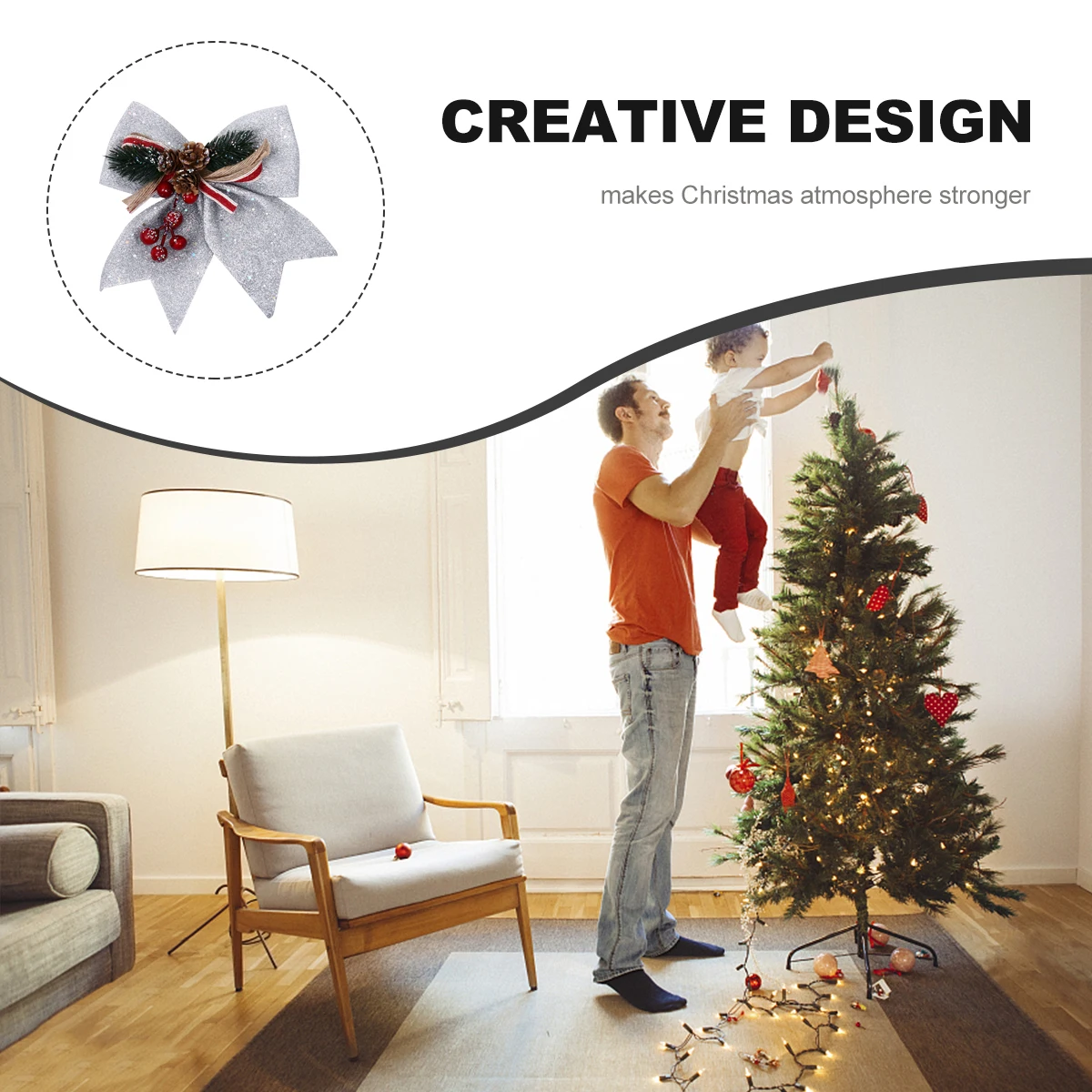 

4pcs Christmas Tree Bows Foam Wood Decorative naments Xmas Decorations Home Party Bow Adorable Stylish Tree Wreath