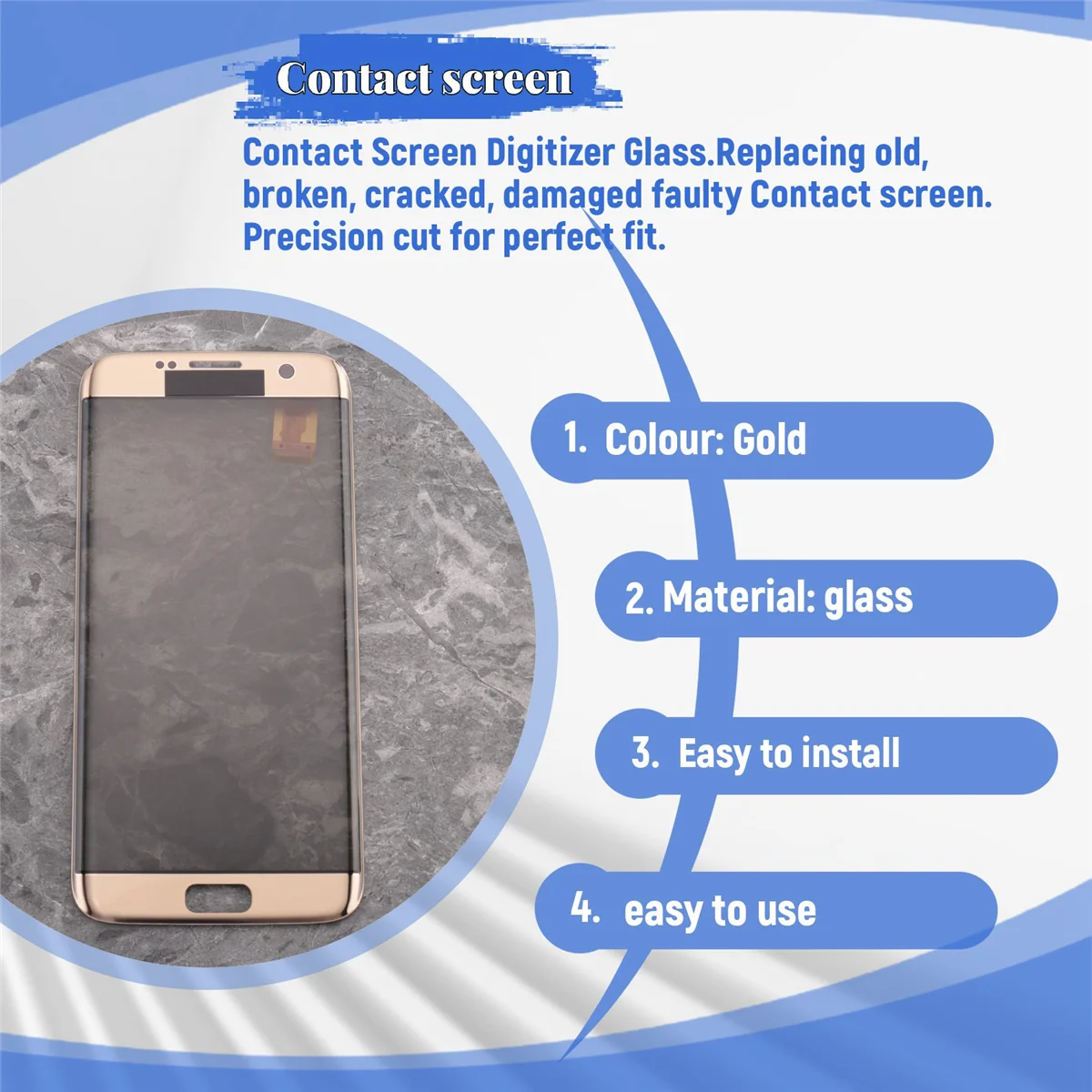 สําหรับ Galaxy S7 Edge G935 Contact Screen Digitizer Glass พร้อมเครื่องมือ Gold