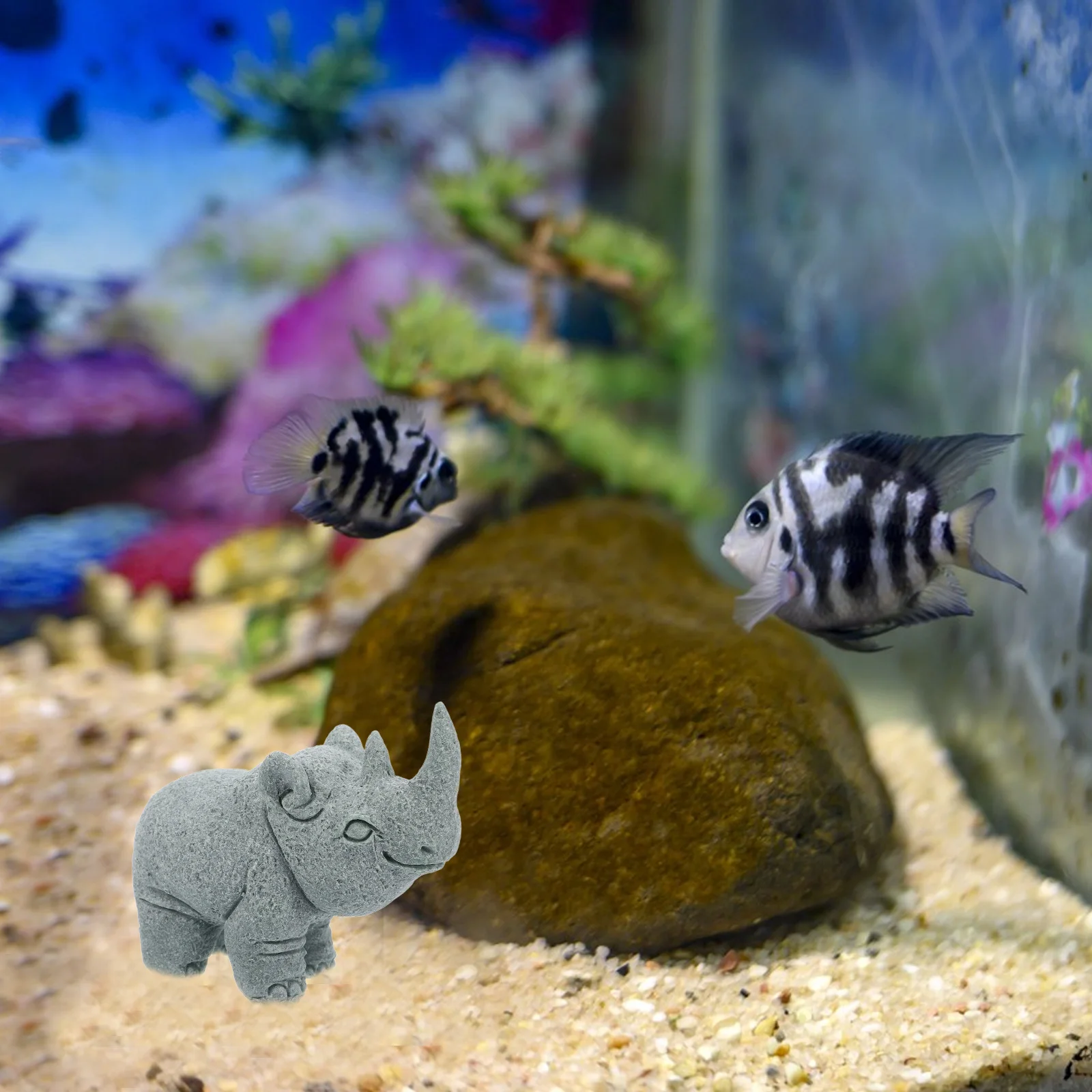 

Sculpture Aquarium Decor Creative Fish Tank Decoration Small Stone Rhino Statue Cool Aquarium Ornament