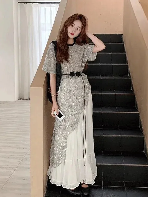 

​​French Style 2 Piece Set Summer 2025 Sheer Mesh Cover Up Asymmetrical Midi Skirt Effortless Layering Outfit​​