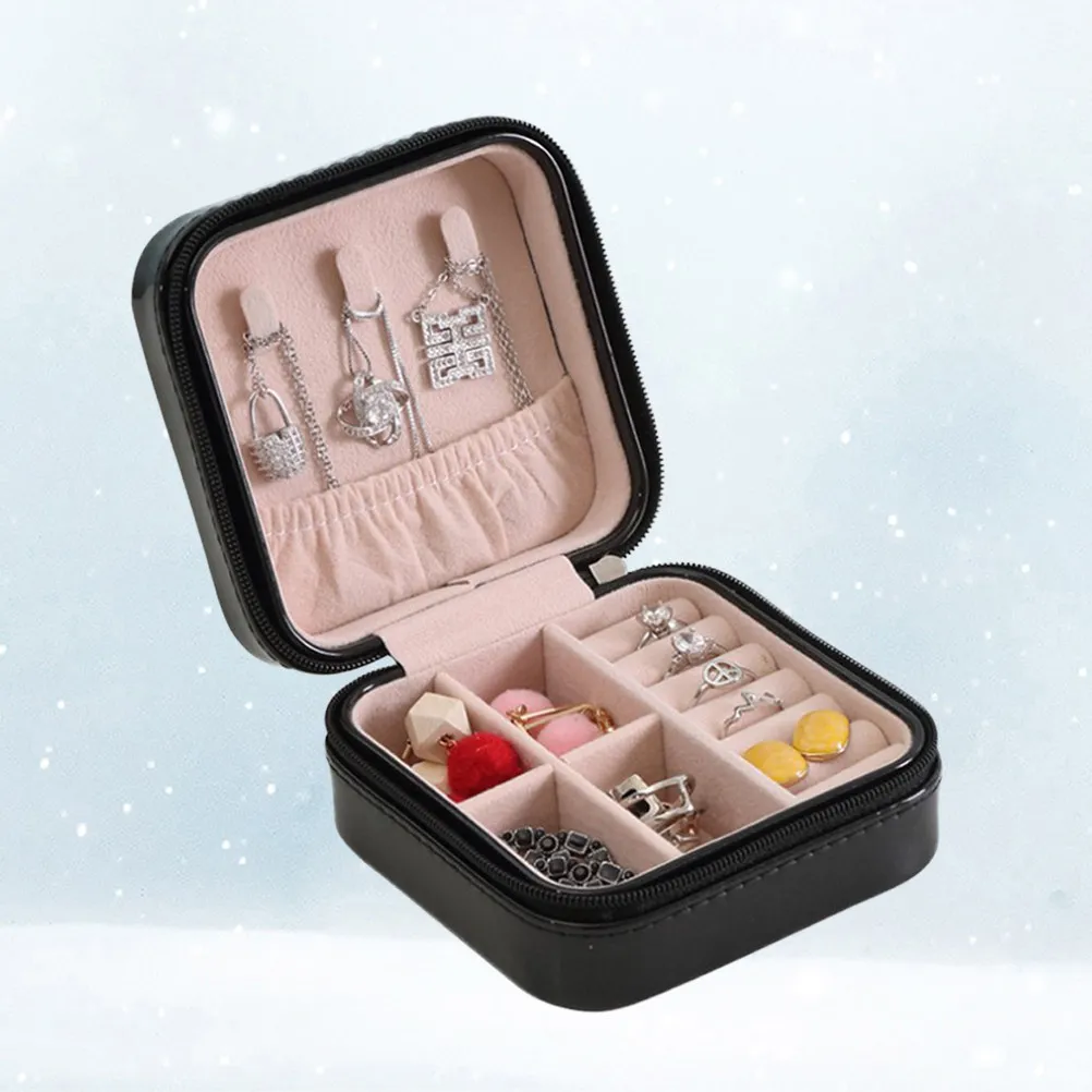 

Портативная шкатулка для хранения украшений черного цвета с застежкой-молнией для колец, серег и других аксессуаров