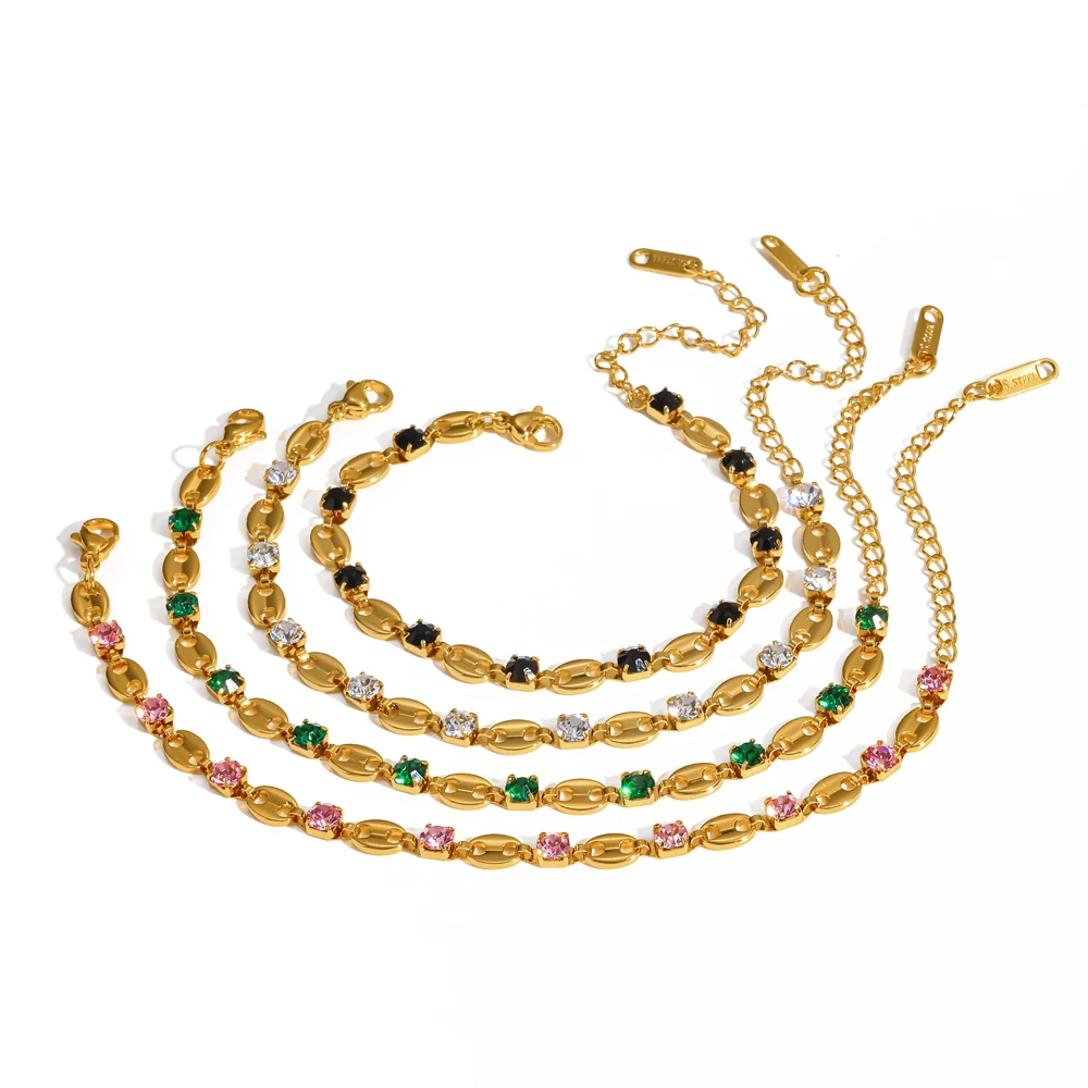 18K vergoldetes Edelstahl-Armband mit Zirkonia-Steinen in Krallenfassung, geometrisches Design, exquisite Kette, Schmuckgeschenk für Partys, Verkaufsschlager – Detail 1