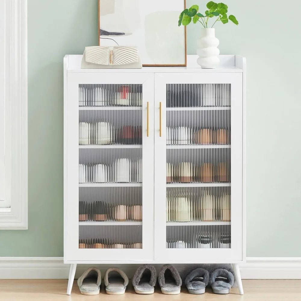 

Shoe Storage Cabinet with Glass Doors, 5-Tier Shoe Cabinets with Sturdy Support Legs, Shoes Rack Organizer Cabinet