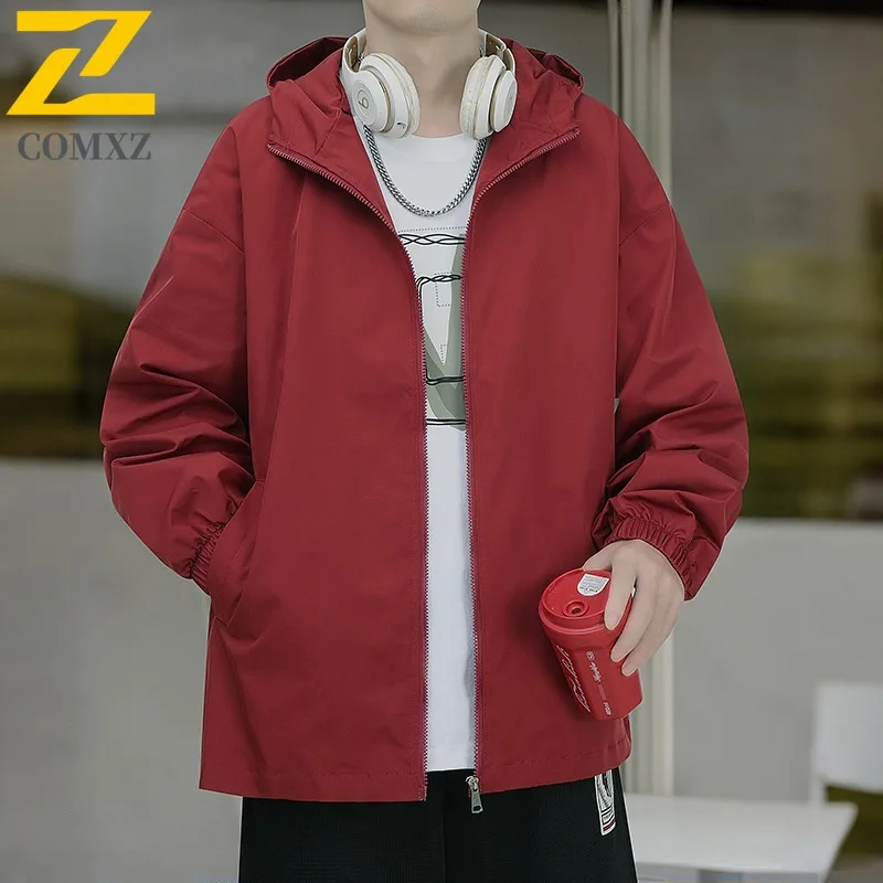 

COMXZ Мужская куртка премиум-класса с капюшоном, ветрозащитное пальто для кемпинга, повседневное легкое весенне-осеннее пальто для пешего туризма