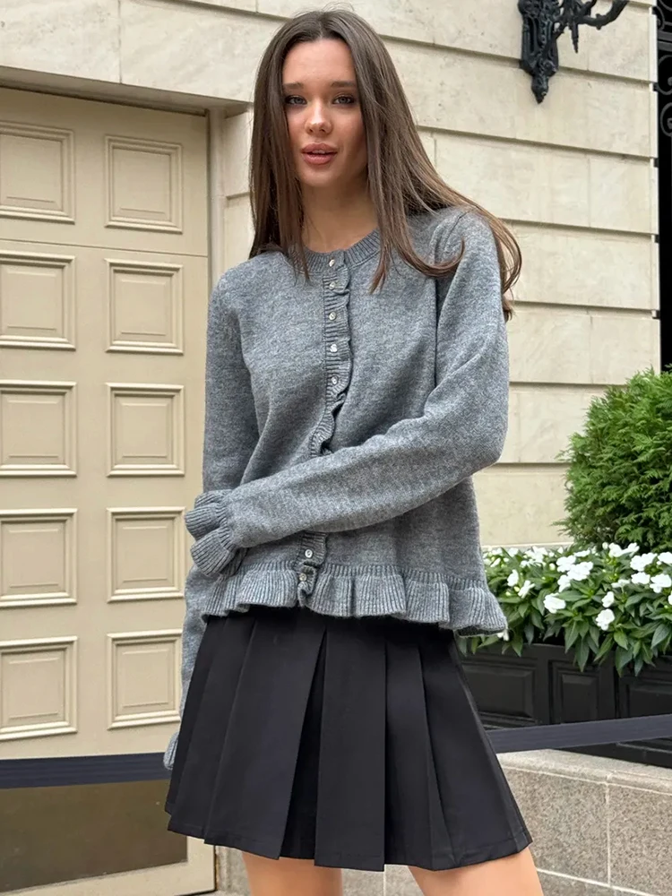 Kardigan z falbankami Tuularose, nowy, w stylu vintage, luźny sweter z dzianiny, top, casualowy, do biura, streetwear, odzież wierzchnia dla kobiet.