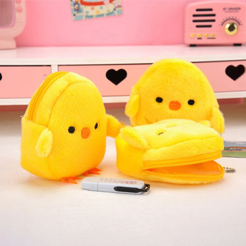 Children Kawaii Cartoon Yellow Chick Plush Wallet Cartoon Wallet Coin Purse Wallet Cute Purse Coin Holder With Keychain Kid Gift