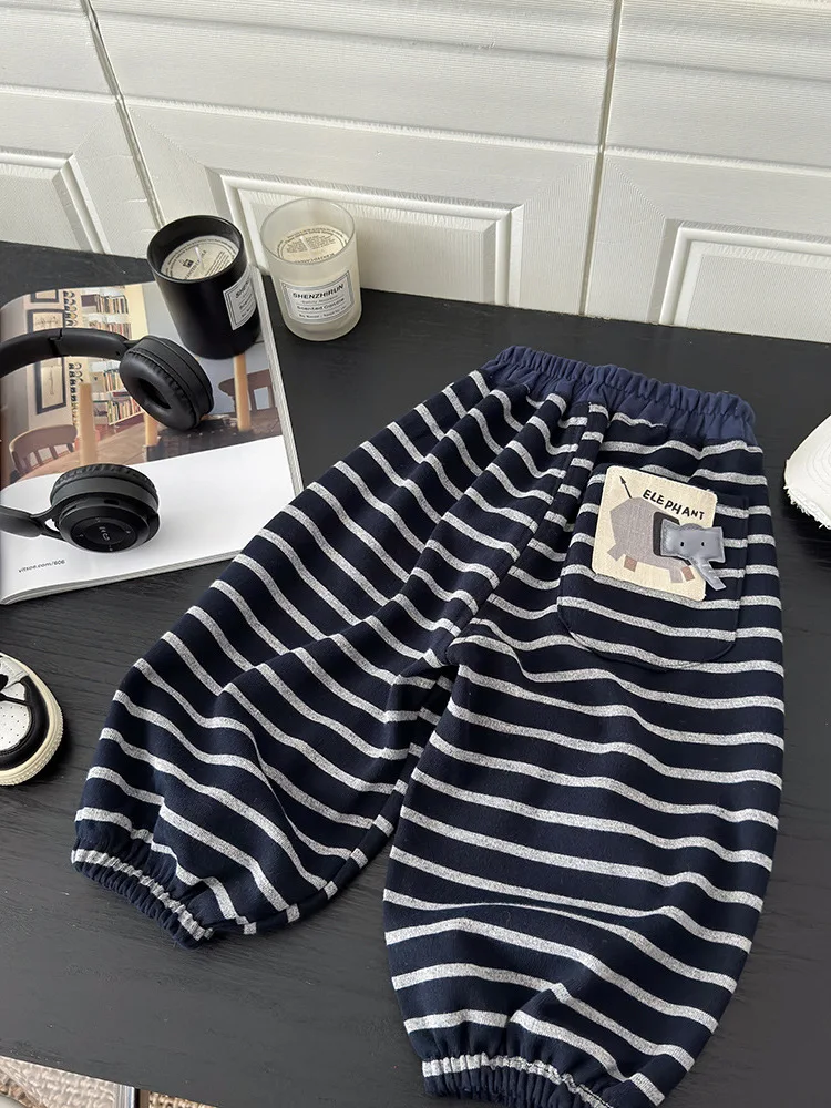 Loose Korean Style Striped Pants for Girls Autumn Casual Trousers Baggy Cuffed Long Pants Fashionable Baby Girls Sweatpants