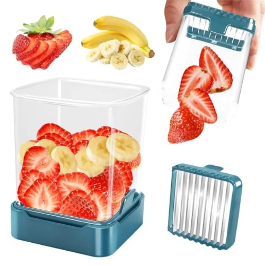 

Fruit Slicer Cup for Strawberry, Banana, Hard-Boiled Egg - Detachable Cutter with Push Plate - Rapid and Safe Slicing Kitchen G