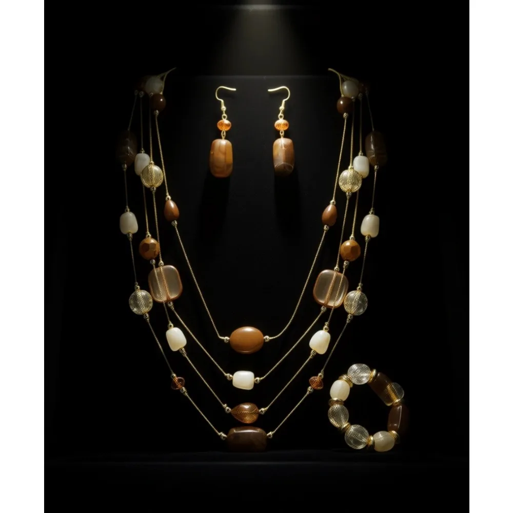 

Многожильный комплект украшений: ожерелье, серьги, браслет с крупными хрустальными бусинами, подарок для женщин