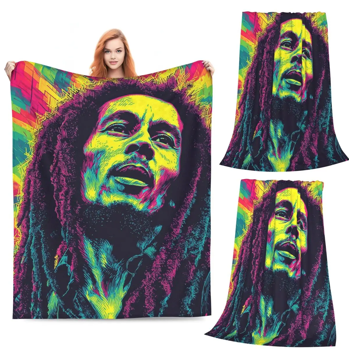 

Bob Marley Album Reggae Music Jamaican Style Blanket Fleece Sofa Throw Blanket Super Soft for Home Bedroom Throws Bedspread