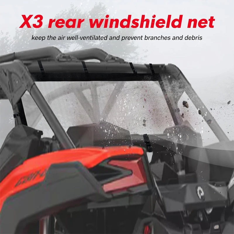 UV Protect Mesh Rear Windscreen for CAMO AM X3/X3 Max/XRS/XDS/Turbo/RR UTV 2017-2024 Soft Back Window Net with Windshield Protec image 2