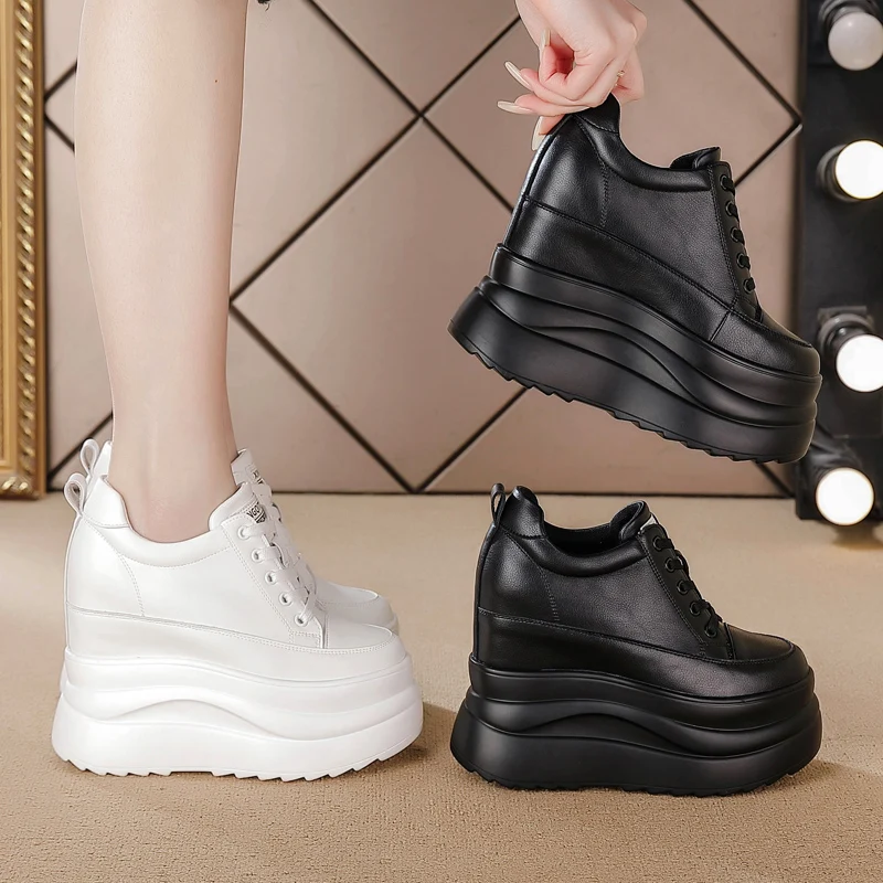 13 سنتيمتر إسفين مضخات الخريف جلد طبيعي الربيع الشتاء الأحذية المخفية الكعوب الأخفاف النساء منصة عالية العلامة التجارية أحذية نسائية