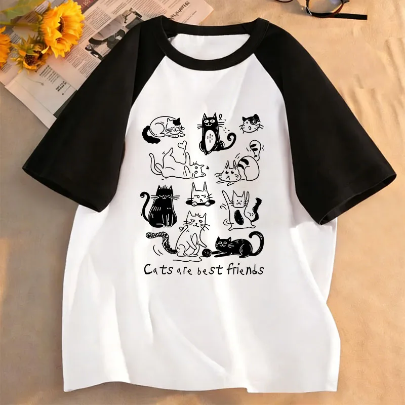 Cat Are Best Friends Design Printed T Shirts Short Sleeve Kids Children's T-shirt Boys Girls Summer Spring Casual Top Tee Shirt