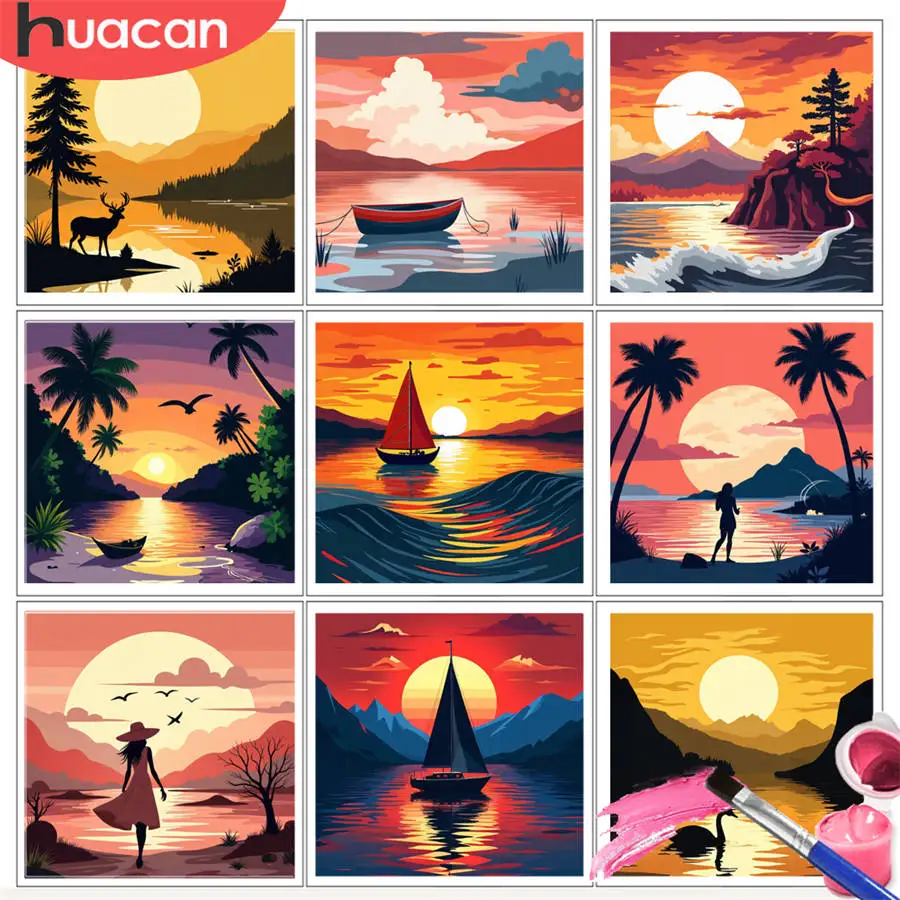 

HUACAN наборы для рисования по номерам потрясающий силуэт заката олень пейзаж DIY масляный рисунок пейзаж художественное ремесло ручная роспись домашний декор