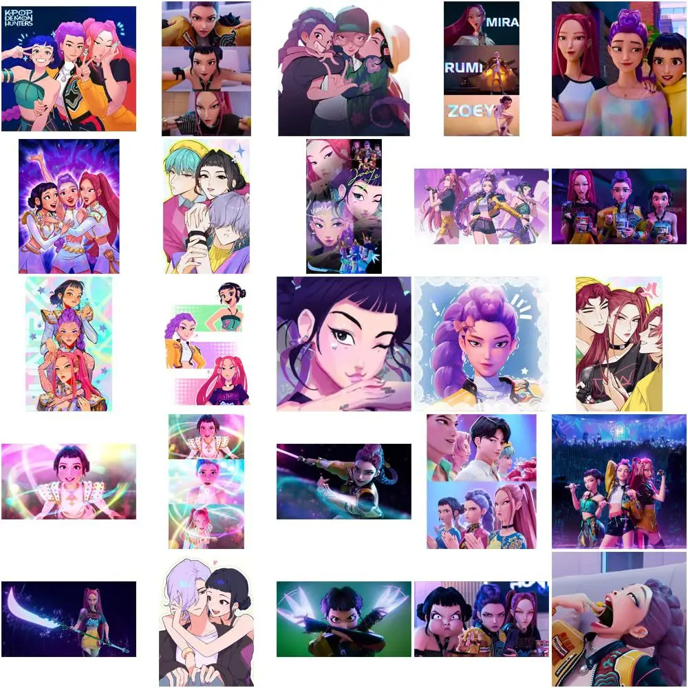 50pcs KPop Demon Hunters Stickers Set, Huntrix Girls Korean Movie Theme Vinyl Decals for Laptop Luggage Refrigerator Notebook