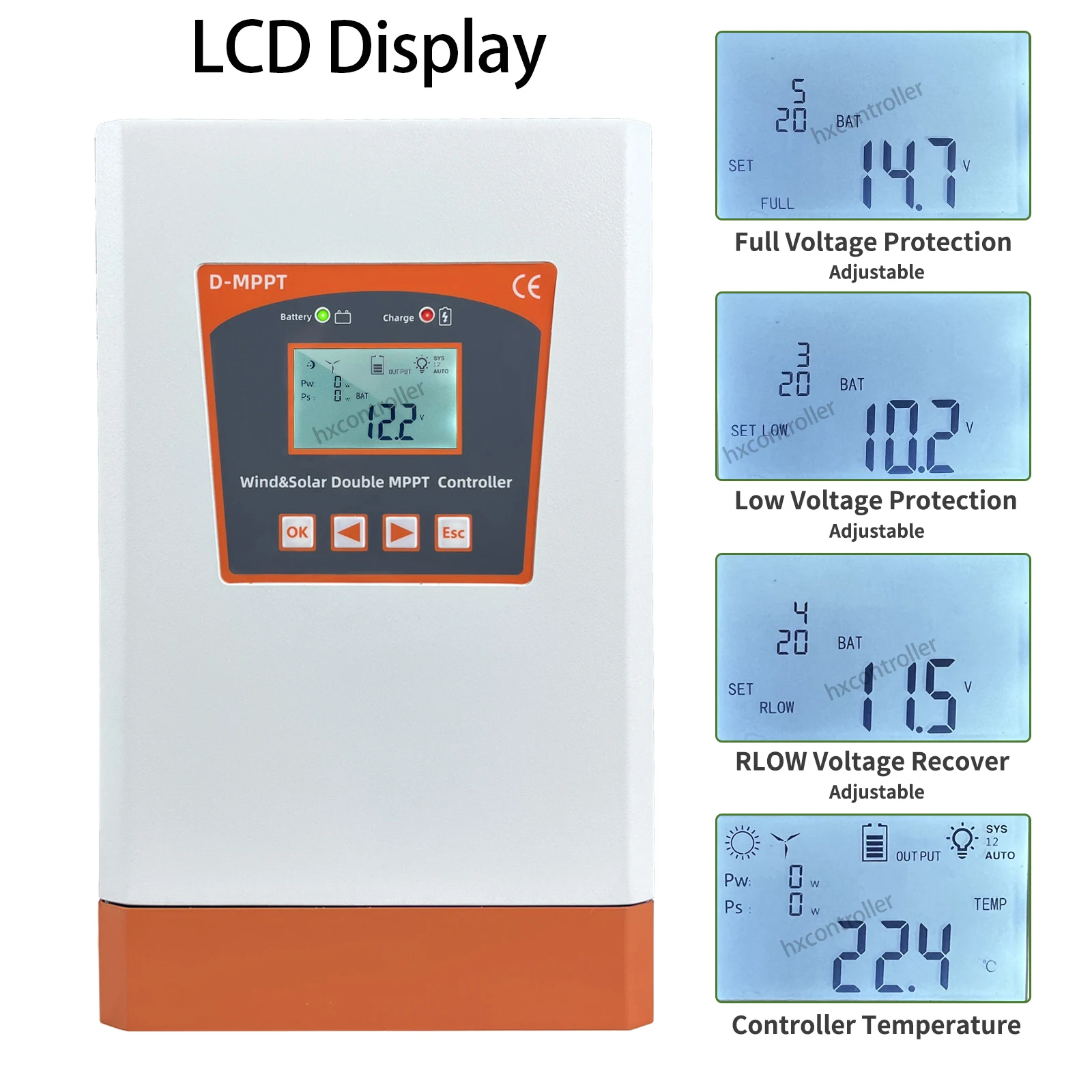 NEW 12V 24V 48V Dual MPPT Wind Solar Charge Controller With Bluetooth Monitor For 2000W Turbine 2800W Solar Panel Regulator