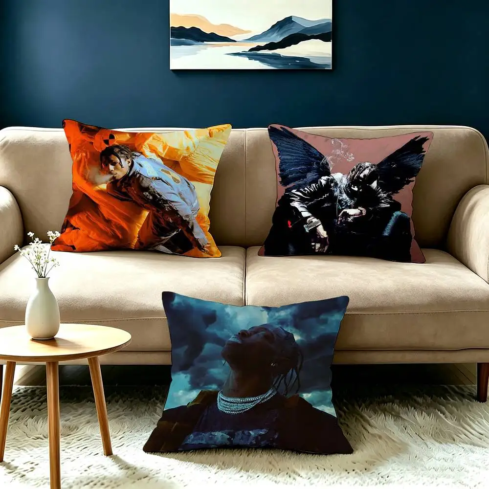 Popular Rapper T-Travis Scott Square Double-Sided printed Pillow Case Bedroom Bedside Pillow Sofa Cushion Cover
