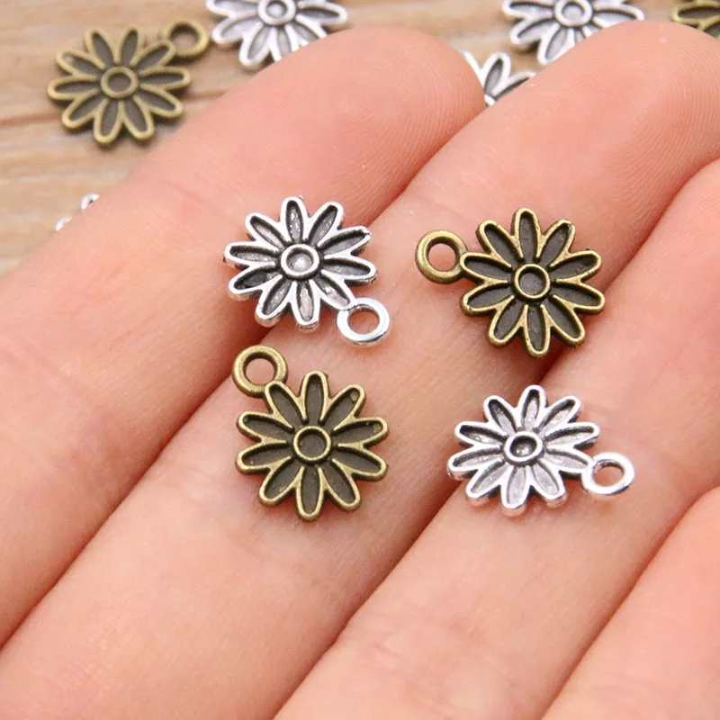 60PCS 10*13mm Metal Alloy 3 Color Small Daisy Flower Charms Plant Pendants For Jewelry Making DIY Handmade Craft