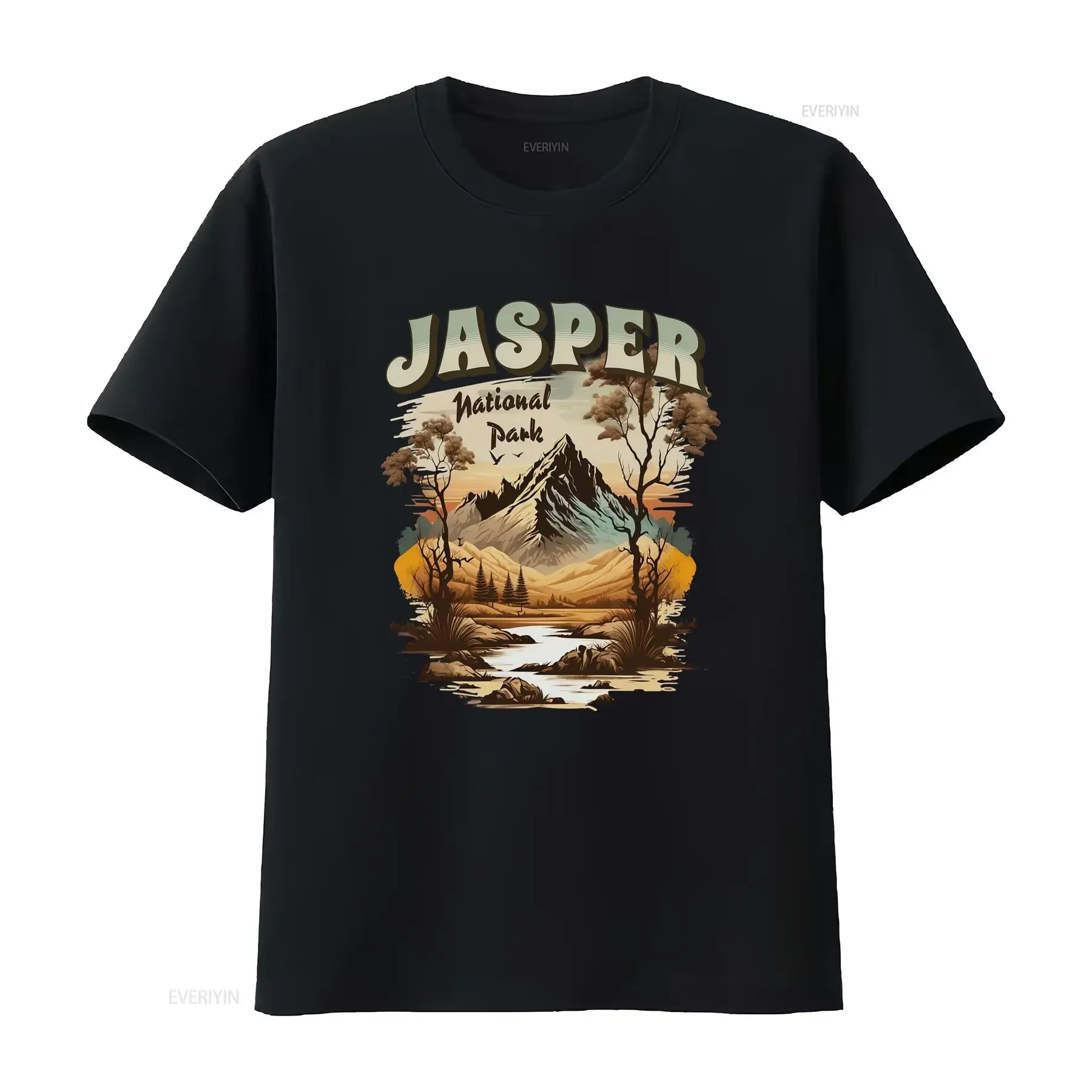 Vintage Retro Jasper National Park Mountain Nature Landscape Print Casual Outdoor Hiking T Shirt vintage Washed Comfortable