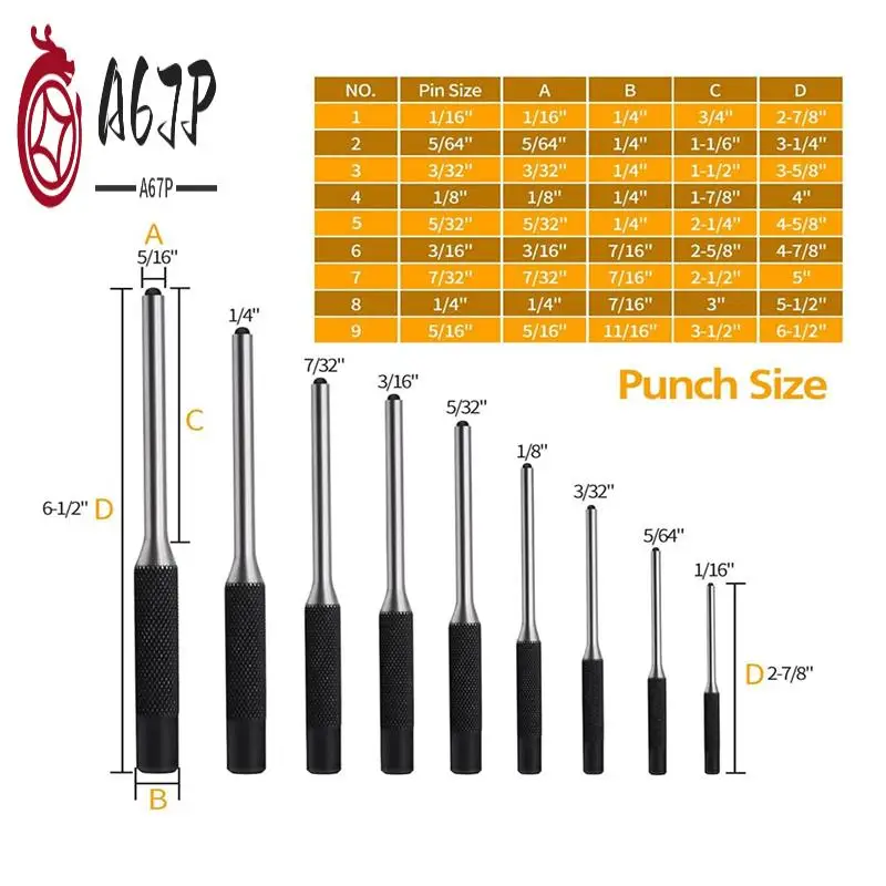 

A67P-Comprehensive Roll Pin Punch Set, Removing & Repair Tool Kit Perfect For Automobile, Jewelry, Watches, Crafts And More