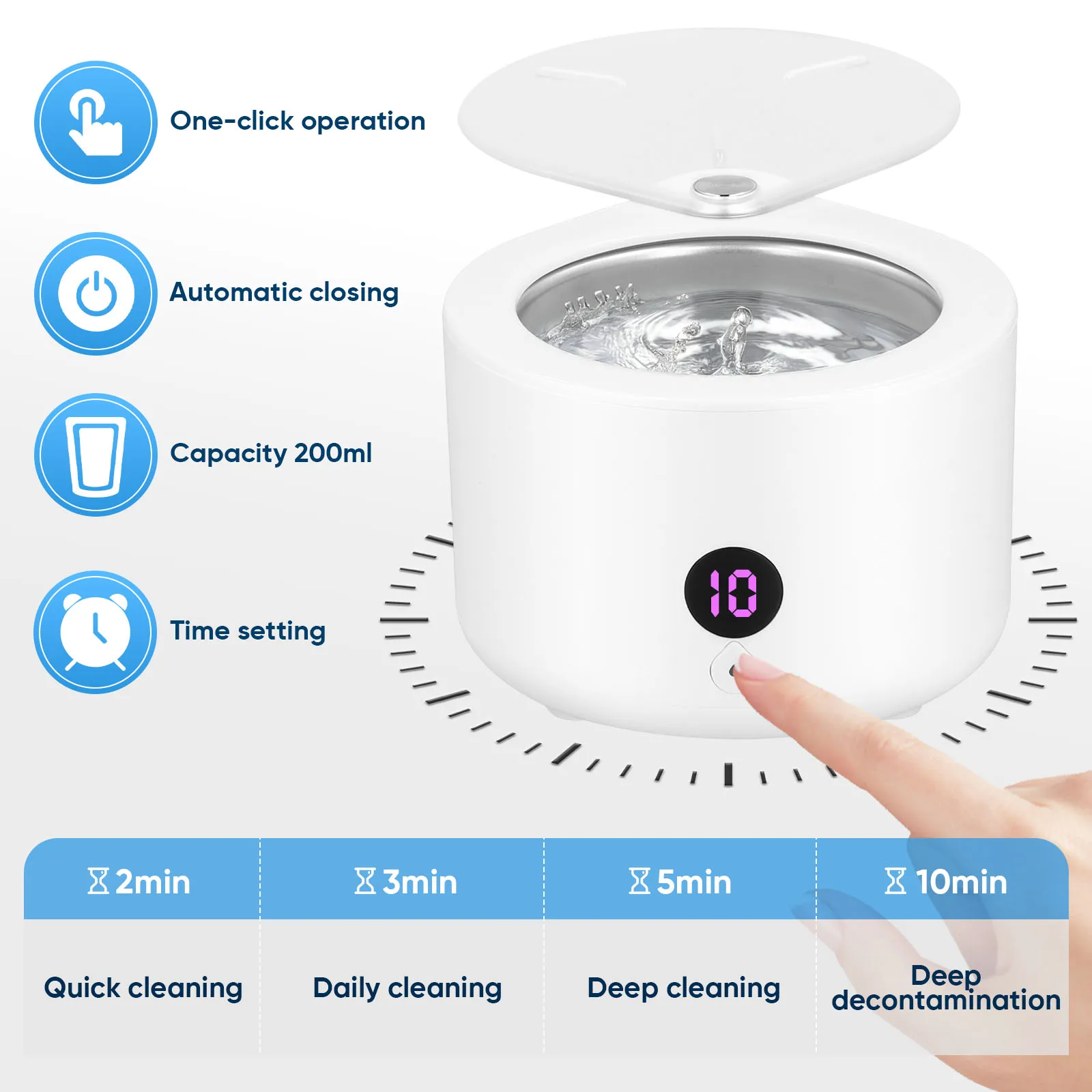 Mini 150ML Ultrasonic Dentures Cleaner 45kHZ Vibration Sonic Cleaning Machine 4-Speed Adjustment Mode CleanFalse Teeth Retainer