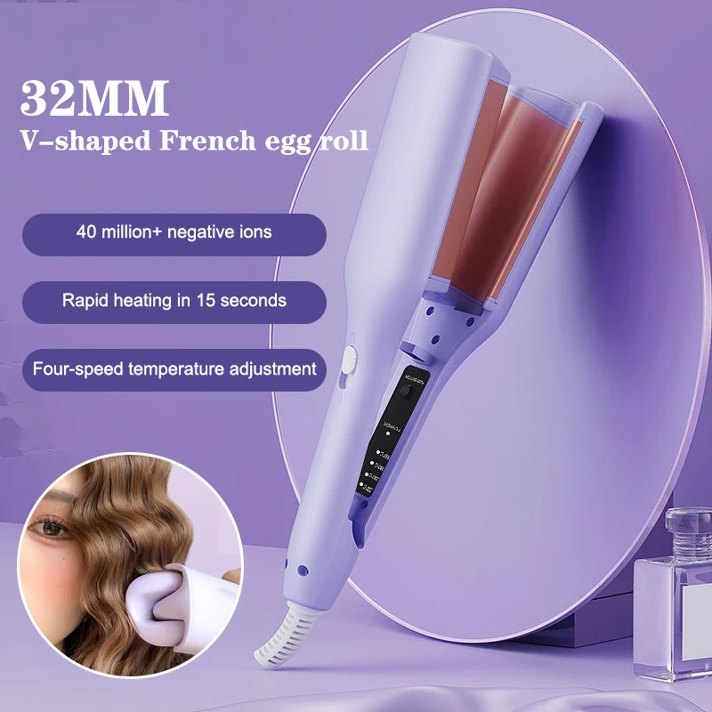 

32mm Hair Curler Curling Egg Roll Wand Big Waves Fast Heating Water Ripple Curling Salon Quality Styler 4 Temperature Adjustable