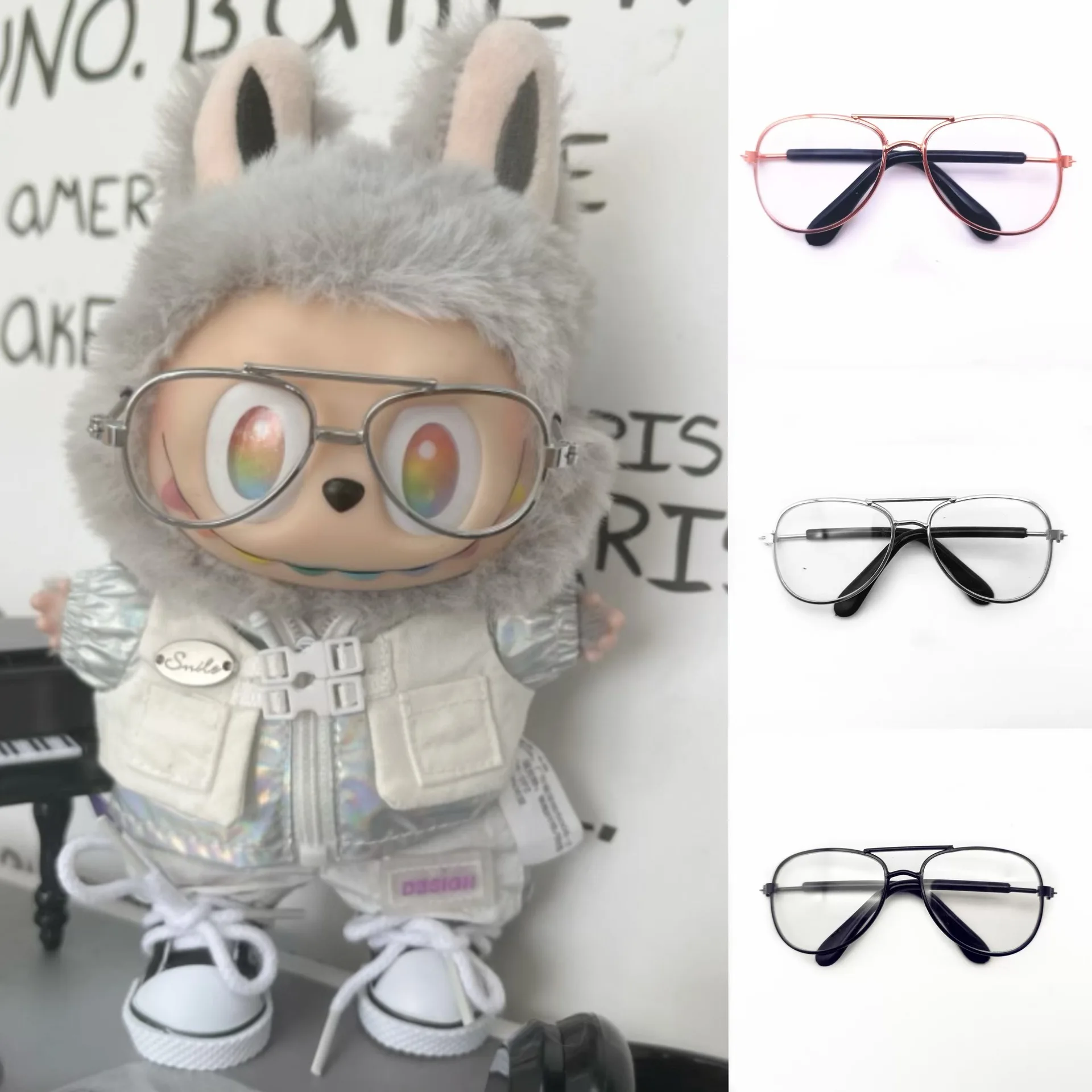 Gafas para Labubu sentado Macaron muñeca piloto gafas de Metal lindos Mini accesorios para figura de vinilo decoración de gafas elegante y fresca
