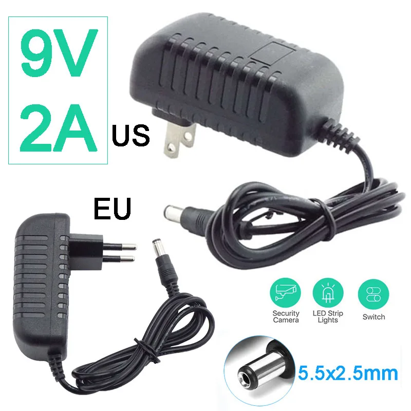 AC 110V 220V to DC 9V 2A 2000mAh Adapter Power Supply Converter Wall Charger For LED Strips Light