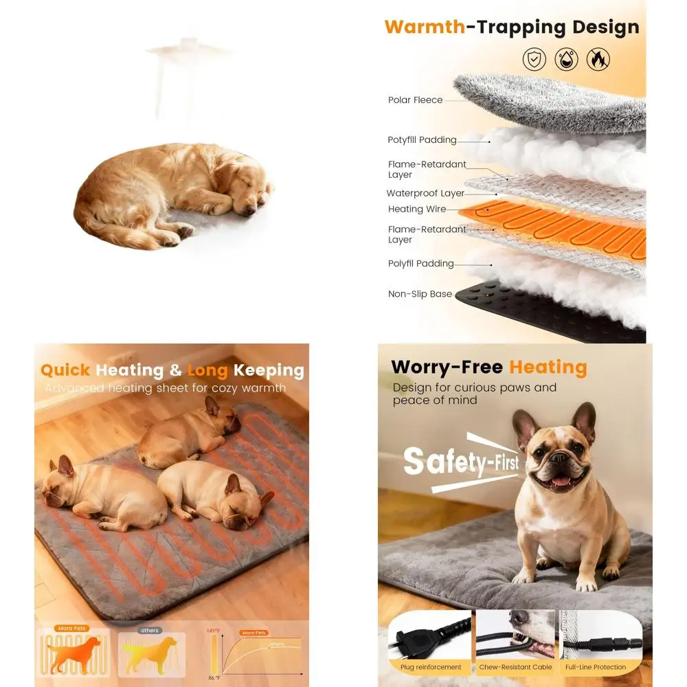 

Adjustable Temp Pet Warming Mat with Timer, Waterproof, 35 for Large Dogs & Multiple Cats Indoor