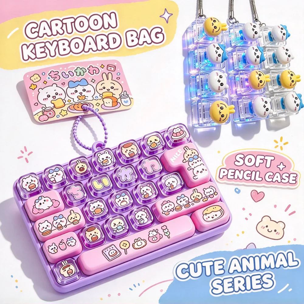 @Chiikawa 26-Key Fidget Keychain Caps Clicker 4-Key Light Up Pendant Hachiware Usagi Stress Relief Anxiety Relief Toy Girl Gift
