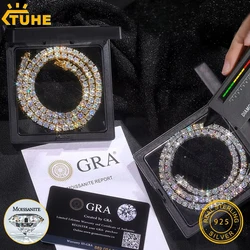 TUHE Unisex Tennis Necklaces Silver 925 Moissanite For Women Man 2MM-3MM Tennis Chain For Women Men Hip Hop Jewelry Party Gift