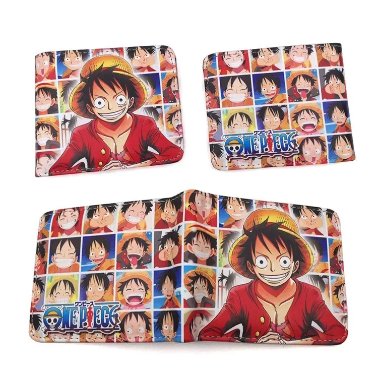 Cartera plegable de One Piece para niños, monedero de PU con Clip para tarjetas, Ace Luffy, Cosplay de dibujos animados, regalo de cumpleaños para mujeres y hombres