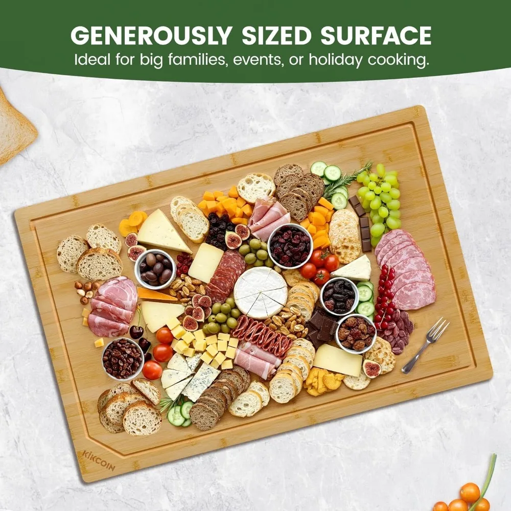 ใหม่-36 นิ้วขนาดใหญ่พิเศษเขียงไม้ไผ่สําหรับห้องครัว, เขียงไม้ W/น้ําผลไม้ลึก Groove & Handle Heavy Duty เขียง