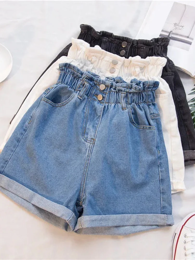 

Zoki Fashion Ruffles Oversize 5Xl Denim Shorts Women Summer Korean High Waist Wide Legged Shorts Casual Pockets Short Jeans New