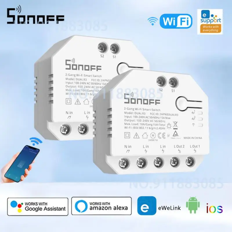 SONOFF DUALR3 Dual Relay Support 2-way DIY Smart Switch Power Metering Relay Module Smart Home Control Via EWeLink Alexa Google